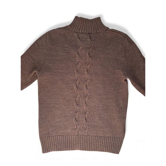 Leo & Nicole Sweater Womens Petite Large Brown Cotton Half Zip Cable Knit - Picture 2 of 8